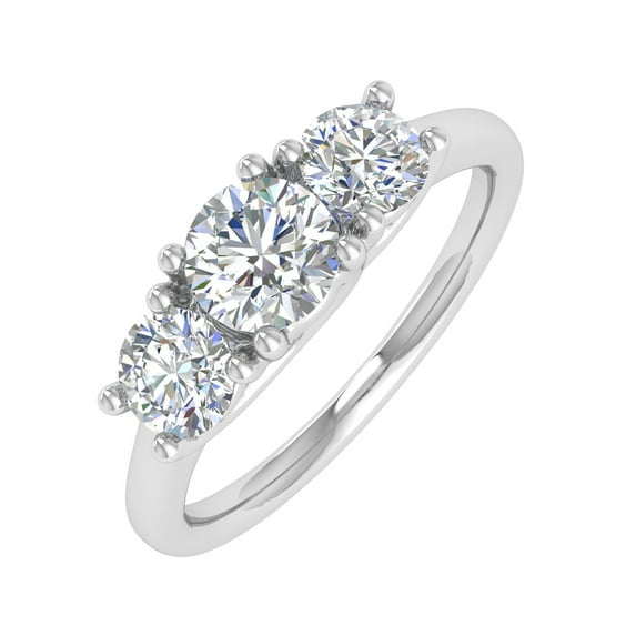 1 Carat 3-Stone Diamond Engagement Ring Band in 14K White Gold (Ring Size 10.75)