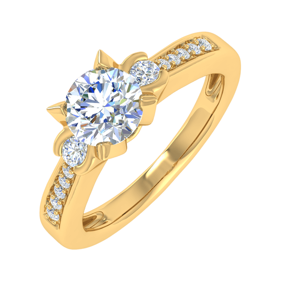 1 Carat 3-Stone Diamond Engagement Ring Band in 14K Yellow Gold (Ring Size 8)