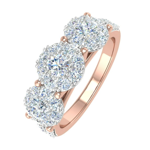 1 Carat 3-Stone Prong Set Diamond Engagement Ring in 10K Rose Gold - IGI Certified (Ring Size 5.5)