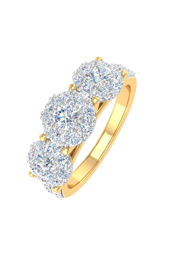 1 Carat 3-Stone Prong Set Diamond Engagement Ring in 10K Yellow Gold - IGI Certified (Ring Size 4)