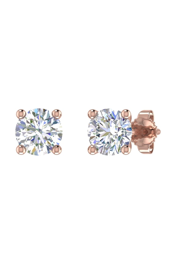 1 Carat 4-Prong Set Diamond Stud Earrings in 14K Rose Gold - IGI Certified