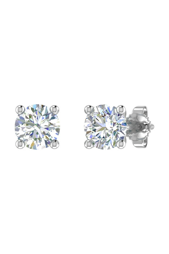 1 Carat 4-Prong Set Diamond Stud Earrings in 14K White Gold - IGI Certified