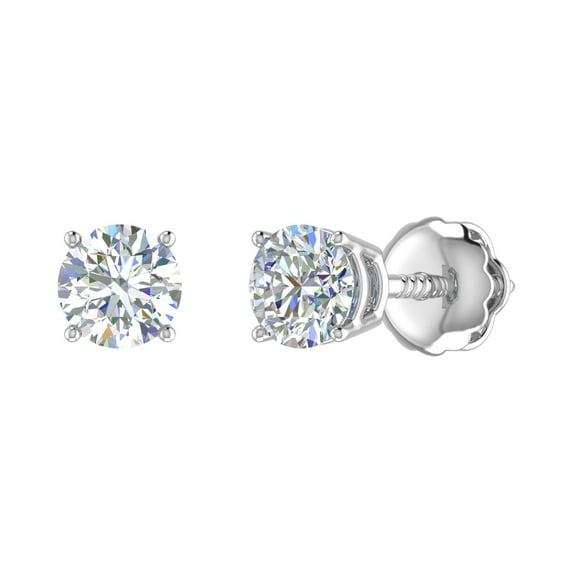 1 Carat 4-Prong Set Diamond Stud Earrings in 14K White Gold (Screw-back)