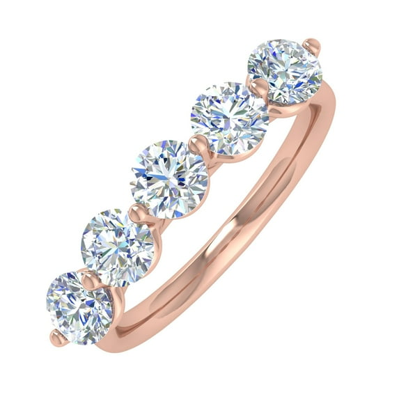 1 Carat 5-Stone Diamond Wedding Band Ring in 14K Rose Gold (Ring Size 10.75) - IGI Certified