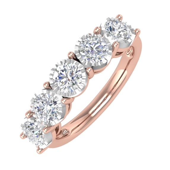 1 Carat 5-Stone Diamond Wedding Band Ring in 14K Rose Gold (Ring Size 8.5)