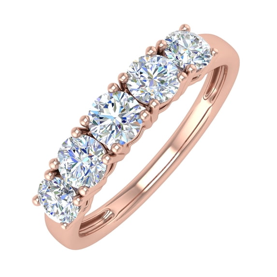 1 Carat 5-Stone Diamond Wedding Band Ring in 14K Rose Gold (Ring Size 9)