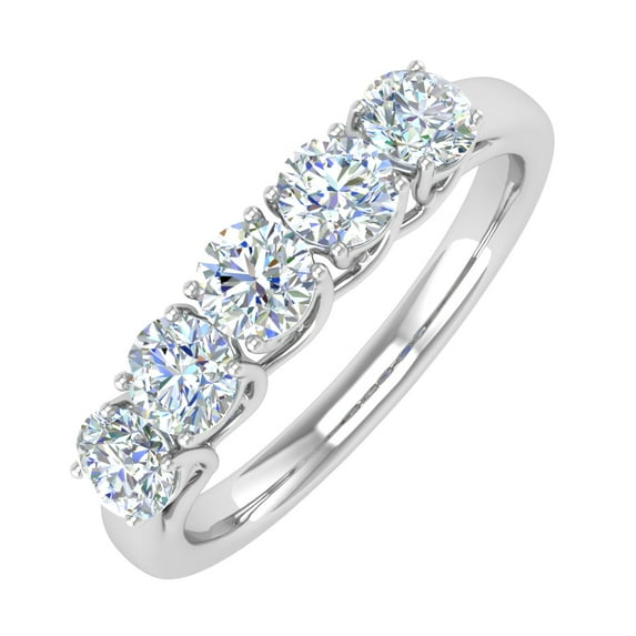 1 Carat 5-Stone Diamond Wedding Band Ring in 14K White Gold (Ring Size 5.5)