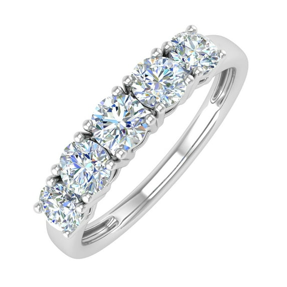 1 Carat 5-Stone Diamond Wedding Band Ring in 14K White Gold (Ring Size 6.5)
