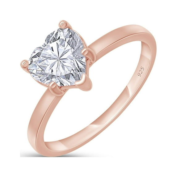 1 Carat 6.5MM Heart Shape Lab Created Moissanite Diamond Solitaire Promise Ring For Women In 14K Rose Gold Over Sterling Silver(VVS1 Clarity, 1.00 Cttw)- 8