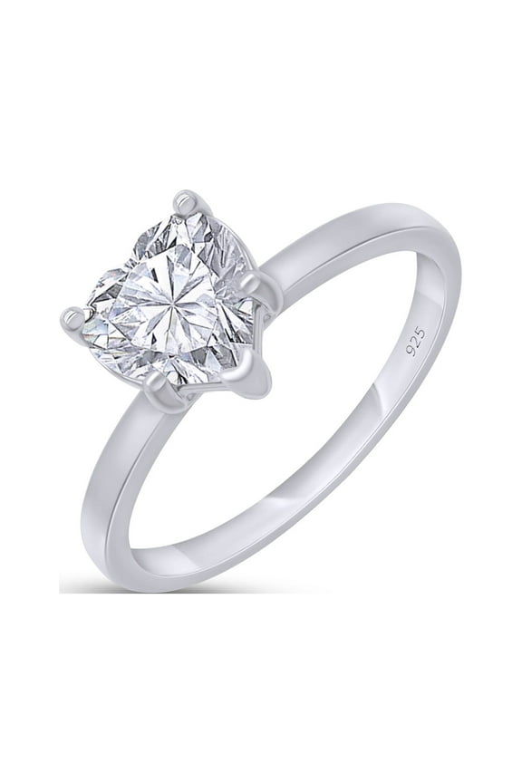 1 Carat 6.5MM Heart Shape Lab Created Moissanite Diamond Solitaire Promise Ring For Women In 14K White Gold Over Sterling Silver(VVS1 Clarity, 1.00 Cttw)- 6
