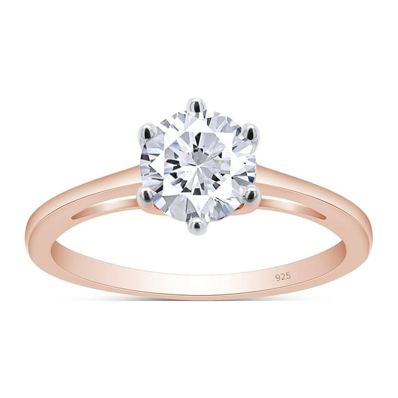 AFFY 1 Carat 6.5MM Moissanite Diamond Solitaire Engagement Ring for Women 14K Rose Gold over Silver-5