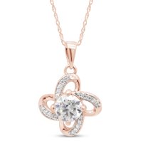 1 Carat 6.5MM Round Cut Lab Created Moissanite Diamond Flower Knot Pendant Necklace In 10K Solid Rose Gold Jewelry For Women With 18" Chain (G-H Color, VVS1 Clarity, 1 Cttw)