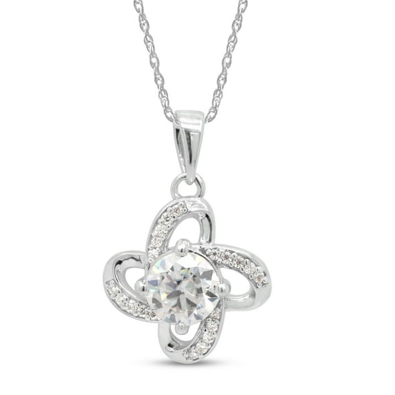 1 Carat 6.5MM Round Cut Lab Created Moissanite Diamond Flower Knot Pendant Necklace In 10K Solid White Gold Jewelry For Women With 18" Chain (G-H Color, VVS1 Clarity, 1 Cttw)
