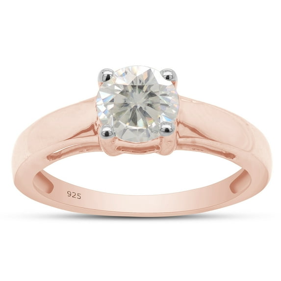 1 Carat 6.5MM Round Cut Lab Created Moissanite Diamond Solitaire Engagement Rings For Women In 14K Rose Gold Over Sterling Silver (G-H Color, VVS1 Clarity, 1 Cttw)-9.5