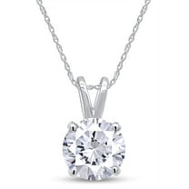 1 Carat 6.5MM Round Cut Lab Created Moissanite Diamond Solitaire Pendant Necklace In 14K Solid White Gold With 18" Long 925 Sterling Silver Chain (G-H Color,VVS1 Clarity, 1 Cttw)