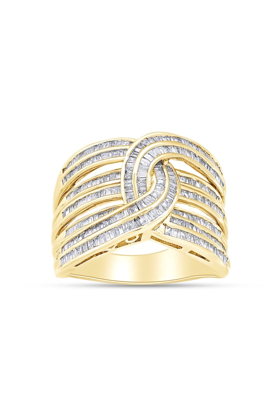 1 Carat Baguette White Natural Diamond Interwoven Statement Ring in 14k Yellow Gold Over Sterling Silver Size 9