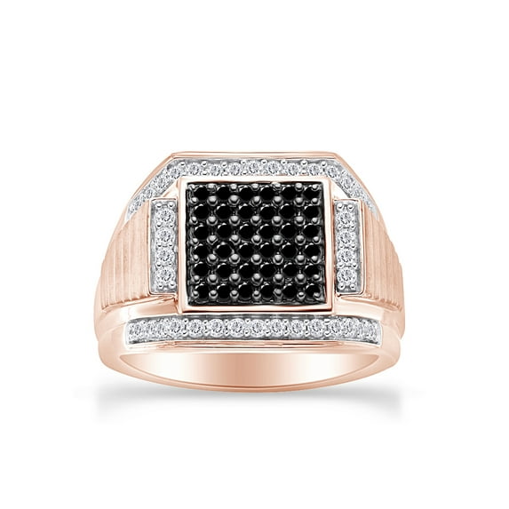 1 Carat Black & White Natural Diamond In 14K White Rose Over Sterling Silver Ring for Men's (1 Cttw, I2-I3 Clarity)