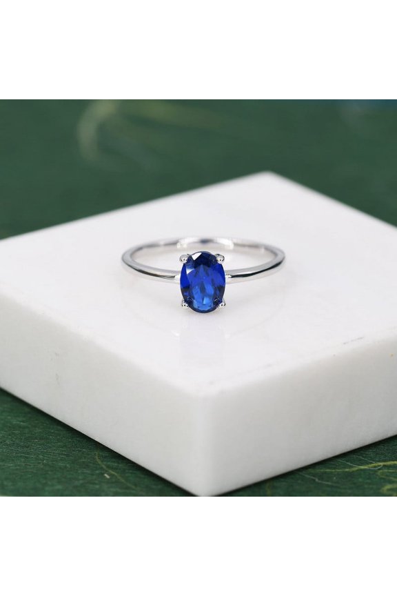1 Carat Blue Sapphire Oval Ring 925 Sterling Silver Wedding Ring, Proposal Ring