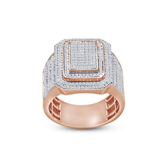 1 Carat CT.t.w In 10k Rose Gold Round Cut Natural Diamond Double Halo Frame Men's Engagement Ring (I-J Color, I2-I3 Clarity, 1.00 Cttw) Ring Size-9