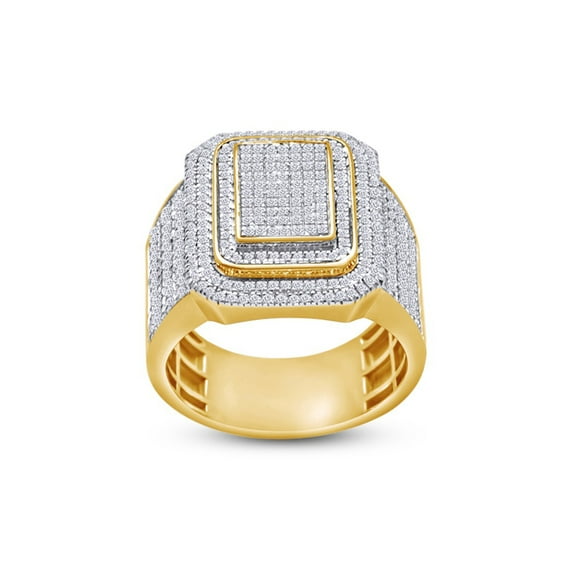 1 Carat CT.t.w In 10k Yellow Gold Round Cut Natural Diamond Double Halo Frame Men's Engagement Ring (I-J Color, I2-I3 Clarity, 1.00 Cttw) Ring Size-12