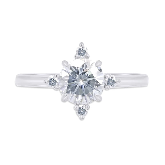 1 Carat Center Round Cut Moissanite Lab Created Diamond North Star Engagement Promise Ring In 14K White Gold Over Sterling Silver(VVS1/G-H-1.10 Cttw)Ring Size-5