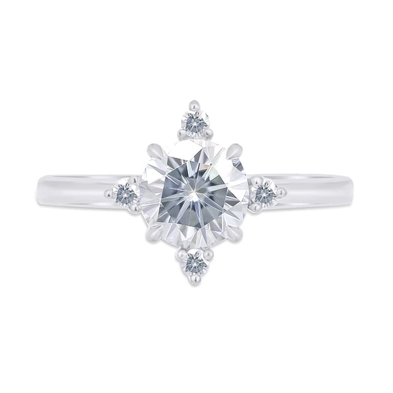 1 Carat Center Round Cut Moissanite Lab Created Diamond North Star Engagement Promise Ring In 14K White Gold Over Sterling Silver(VVS1/G-H-1.10 Cttw)Ring Size-7