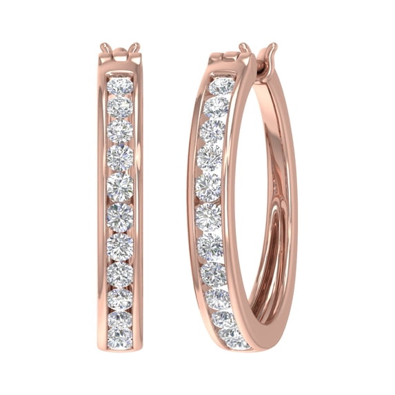 1 Carat Channel Set Diamond Hoop Earrings in 10K Rose Gold