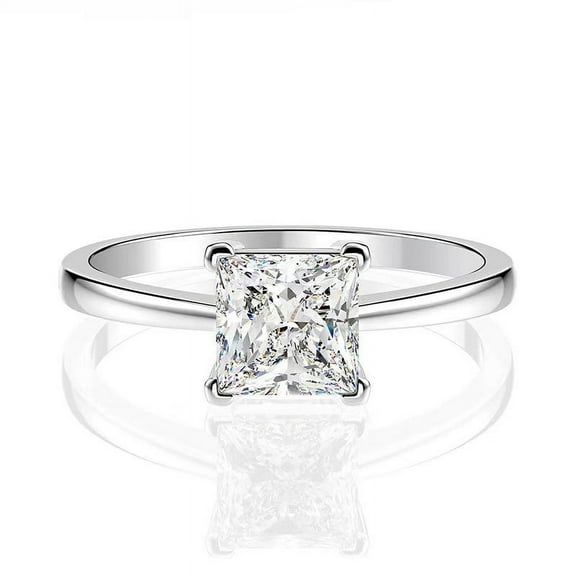 1 Carat Classic Princess Cut Moissanite Ring for Women, Engagement Wedding Jewelry