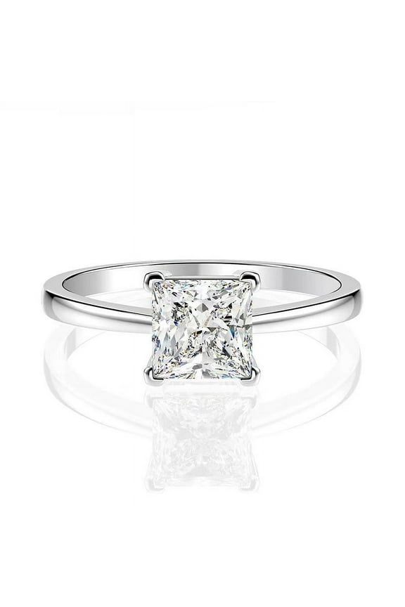 1 Carat Classic Princess Cut Moissanite Ring for Women, Engagement Wedding Jewelry