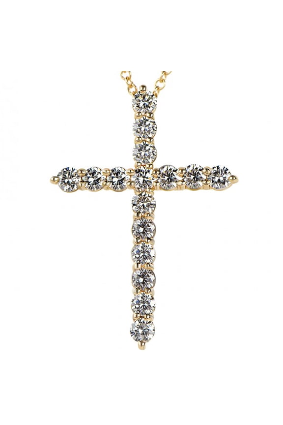 1 Carat Ct VS Lab Grown Diamond Cross Crucifix Pendant Real Genuine Created in 14k Yellow Gold with Necklace Chain for Men and Women Golds