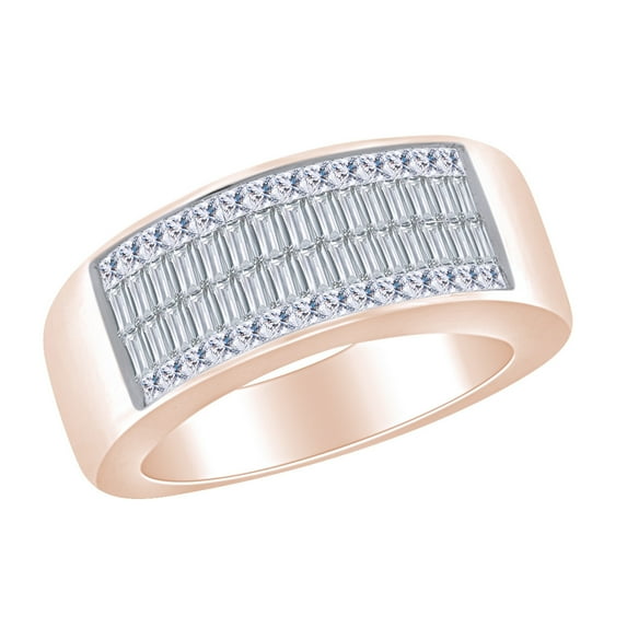 AFFY 1 Carat(Cttw) Baguette & Princess Cut White Natural Diamond Men's Anniversary Band Ring In 14k Solid Rose Gold Ring Size-9.5