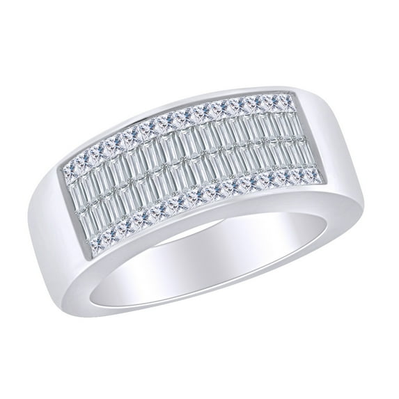 AFFY 1 Carat(Cttw) Baguette & Princess Cut White Natural Diamond Men's Anniversary Band Ring In 14k Solid White Gold Ring Size-11