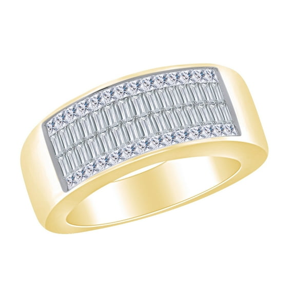 AFFY 1 Carat(Cttw) Baguette & Princess Cut White Natural Diamond Men's Anniversary Band Ring In 14k Solid Yellow Gold Ring Size-10