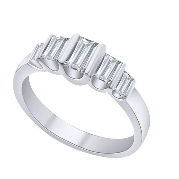 AFFY 1 Carat (Cttw) Baguette Shape White Natural Diamond Five Stone Engagement Ring In 14k Solid White Gold Ring Size-10