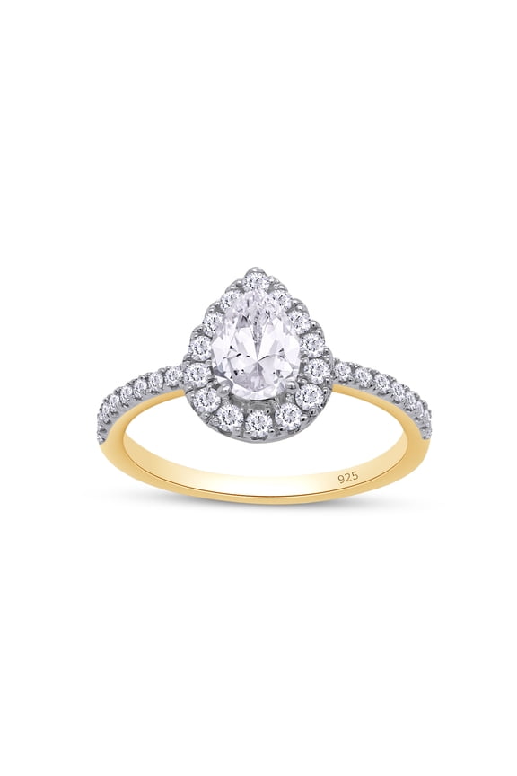 1 Carat (Cttw) Lab Created Moissanite Diamond Pear Shaped Halo Engagement Wedding Ring for Womens in 18K Yellow Gold Plated 925 Sterling Silver Color-G-H/Clarity- VVS1, Gift Jewelry for Her, Size-4