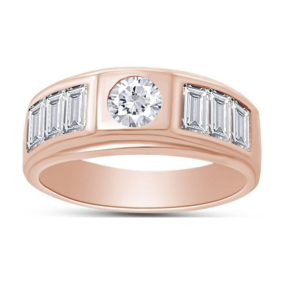 1 Carat (Cttw) Round And Baguette Cut White Cubic Zirconia Eternity Men's Anniversary Wedding Band Ring In 14k Rose Gold Over Sterling Silver Ring Size-12