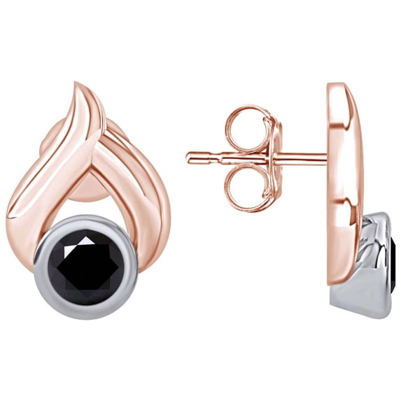 AFFY 1 Carat (Cttw) Round Black Natural Diamond Two Tone Teardrop Stud Earrings 14k Rose Gold Over Sterling Silver (Black Color, I2-I3 Clarity, 1 Cttw)