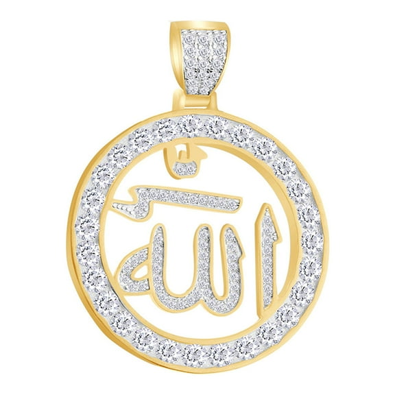 AFFY 1 Carat (Cttw) Round White Natural Diamond Iced Out Hip Hop Jewelry Allah Pendant In Sterling Silver