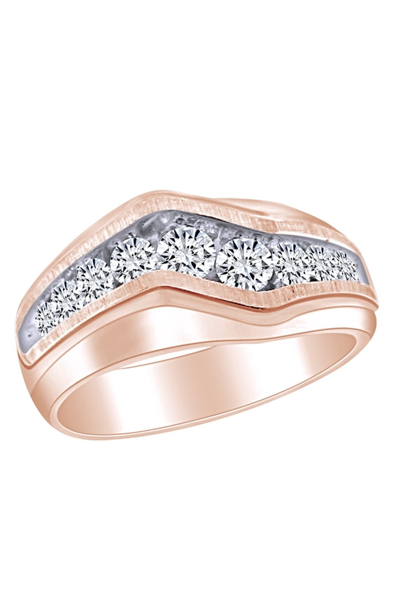 1 Carat (Cttw) Round White Natural Diamond Men's Zig Zag Engagement Wedding Band Ring In 14k Solid Rose Gold Ring Size-13