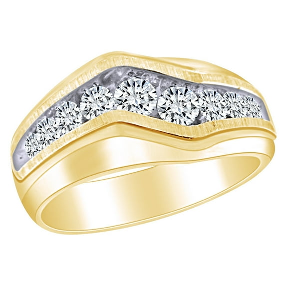 AFFY 1 Carat (Cttw) Round White Natural Diamond Men's Zig Zag Engagement Wedding Band Ring In 14k Solid Yellow Gold Ring Size-12.5