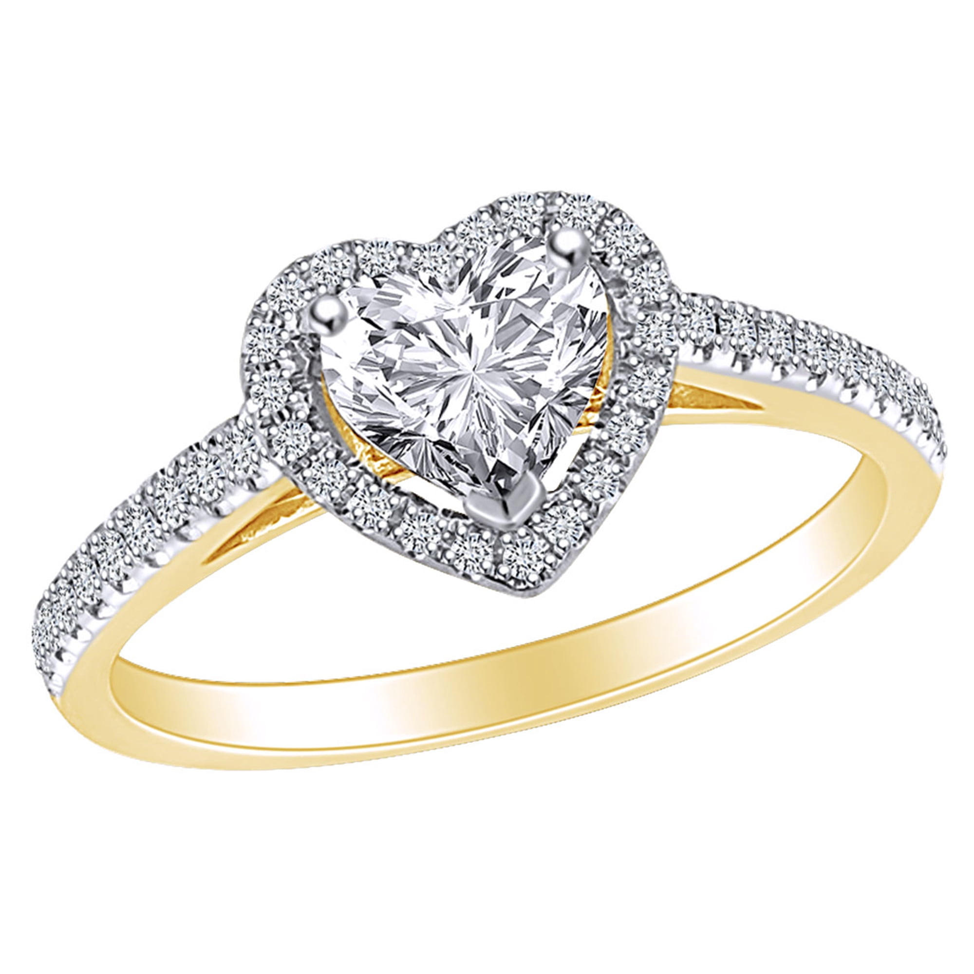 AFFY 1 Carat (Ctw) Heart & Round Cut White Natural Diamond Heart ...