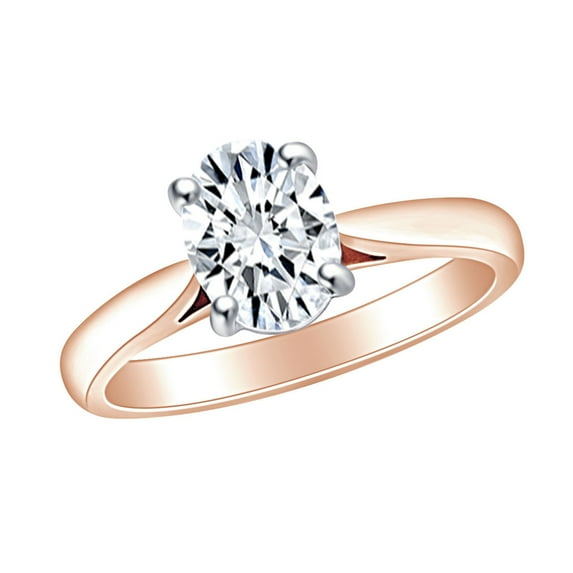 AFFY 1 Carat (Ctw) Oval Shape White Natural Diamond Solitaire Engagement Ring In 14k Solid Rose Gold Ring Size-9.5