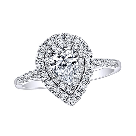 AFFY 1 Carat (Ctw) Pear & Round White Natural Diamond Pear Frame Cluster Engagement Ring In 14k Solid White Gold Ring Size-9