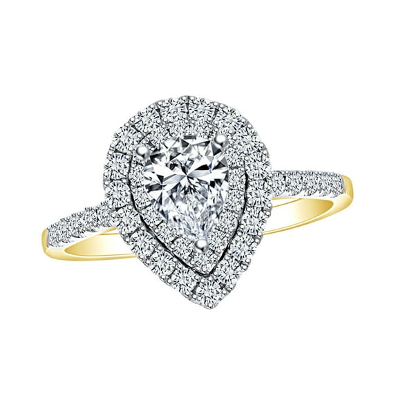 AFFY 1 Carat (Ctw) Pear & Round White Natural Diamond Pear Frame Cluster Engagement Ring In 14k Solid Yellow Gold Ring Size-10