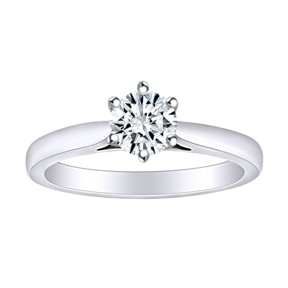 AFFY 1 Carat (Ctw) Round Cut White Natural Diamond 6 Prong Solitaire Engagement Ring In 14k Solid White Gold Ring Size-5