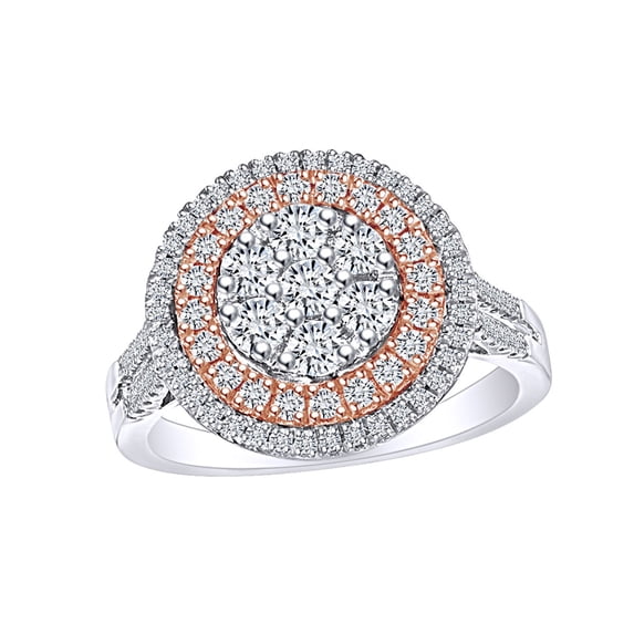 AFFY 1 Carat (Ctw) Round Cut White Natural Diamond Two Tone Double Frame Engagement Ring In 10k Solid White Gold Ring Size-5