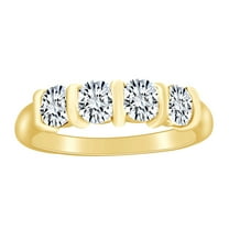 AFFY 1 Carat (Ctw) Round Shape White Natural Diamond 4 Stone Eternity Wedding Band Ring In 14k Solid Yellow Gold Ring Size-7.5