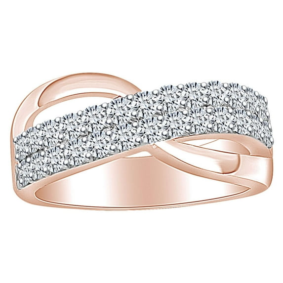 AFFY 1 Carat (Ctw) Round Shape White Natural Diamond Cross Anniversary Band Ring In 14k Solid Rose Gold Ring Size-7.5