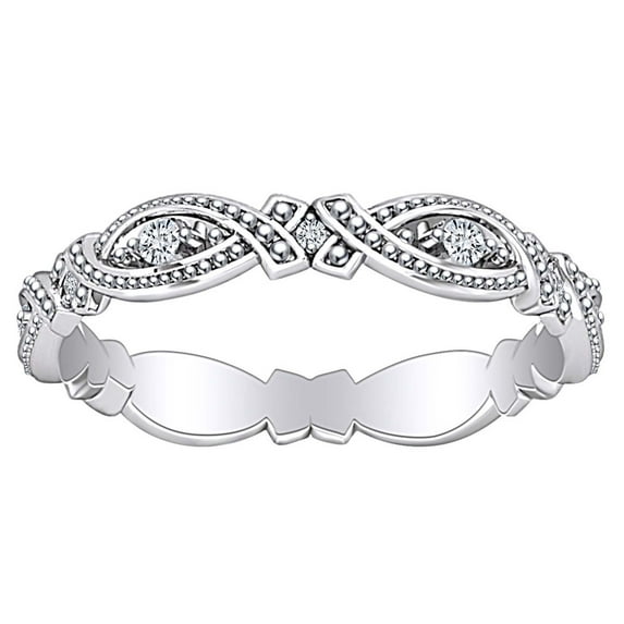 AFFY 1 Carat (Ctw) Round Shape White Natural Diamond Eternity Anniversary Wedding Band Ring In 14k Solid White Gold Ring Size-8.5