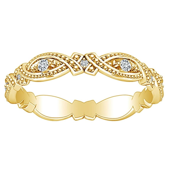 AFFY 1 Carat (Ctw) Round Shape White Natural Diamond Eternity Anniversary Wedding Band Ring In 14k Solid Yellow Gold Ring Size-8.5